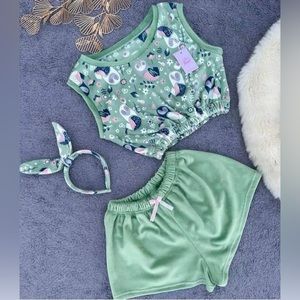 Crop Top Pajama Set Cozy Shorts Shirt Trendy Loungewear Women & Girls Sleepwear